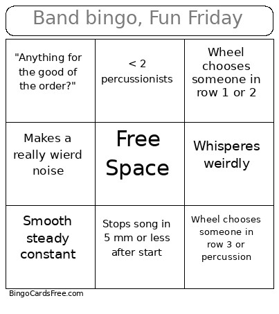 Band , Fun Friday Bingo Card
