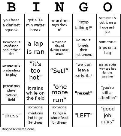 Band Camp Bingo Card