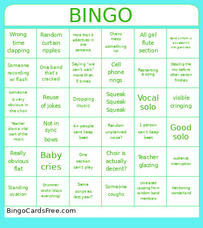 Band Concert Bingo Card