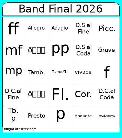 Band Final 2026 Bingo Card
