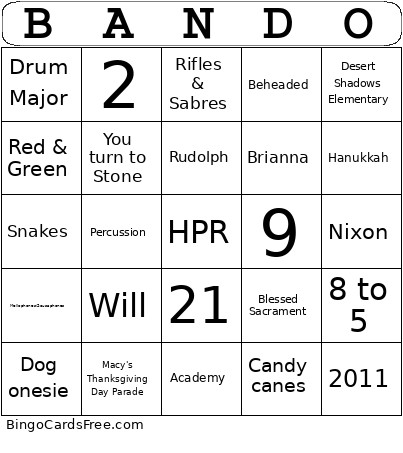 Band Holiday Bingo Card