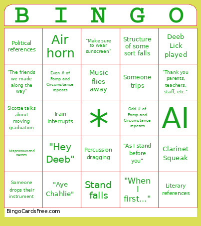 Band Kid Graduation Bingo Card