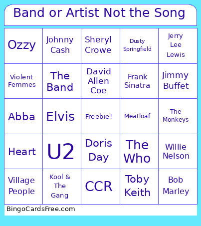 Band Or Artist Not The Song Bingo Card