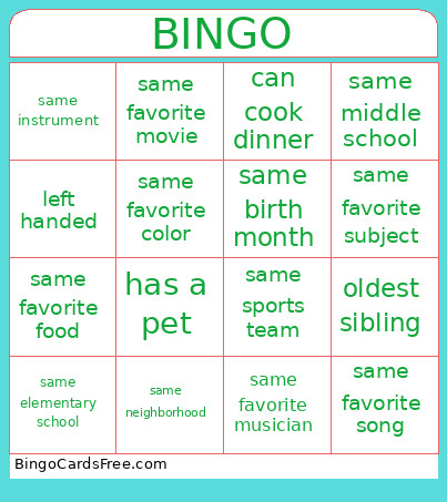 Band Room Bingo Card