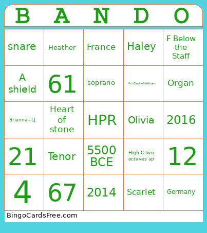 BANDO Bingo Card