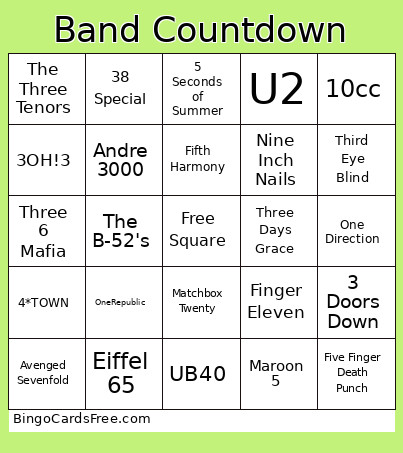 Bands With Numbers In Their Names! Bingo Card