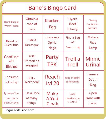 Barbarian Bingo Cards Free Pdf Printable Game, Title: Bane's Bingo Card