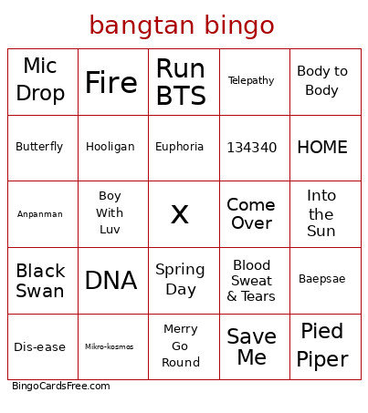 Bangtan Bingo Card