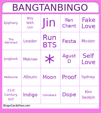 BANGTAN Bingo Card