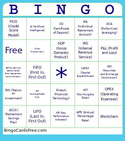 Banker Bingo Card