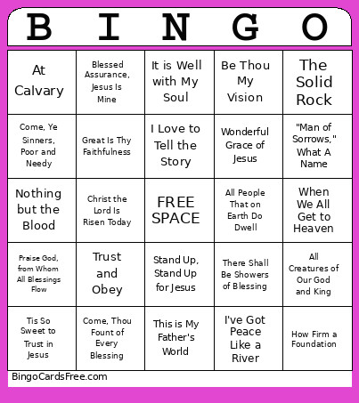 Baptist Hymnal Bingo Card