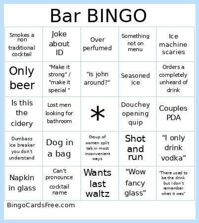Bar Bingo Card