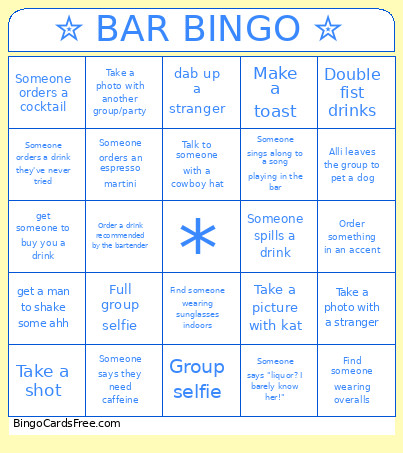 ✮ BAR ✮ Bingo Card