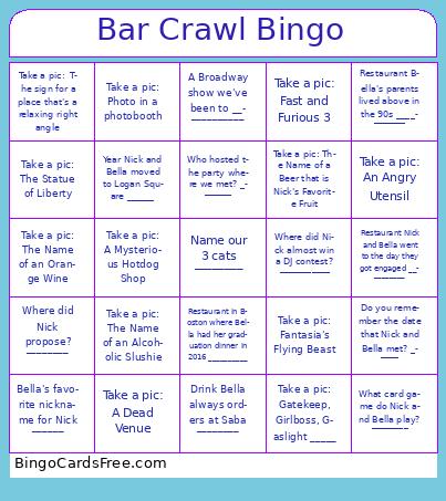 Bar Crawl Bingo