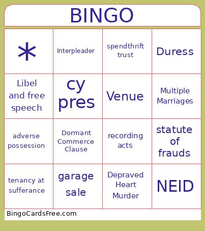 Bar Exam July 2025 Bingo