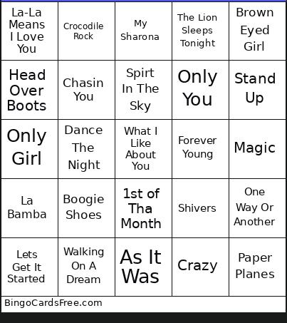 Bar Mix 1 Bingo Card