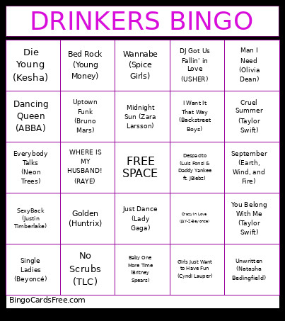 Bar Night Bingo Card