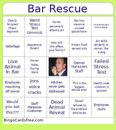 Bar Rescue Bingo Card