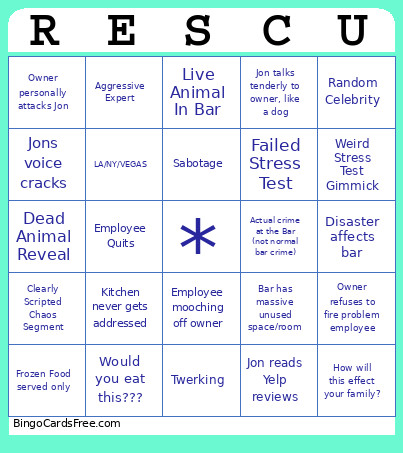 Bar Rescue Bingo Card