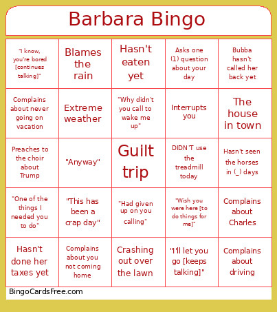 Barbara Bingo Card