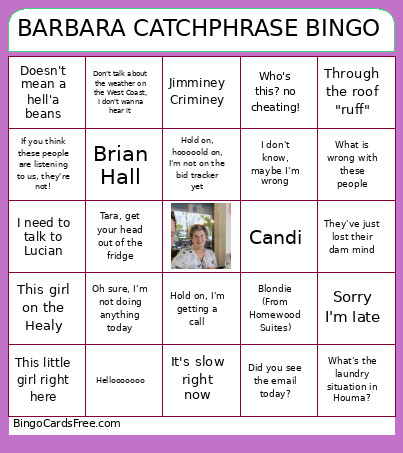 Barbara Catchphrase Bingo Card