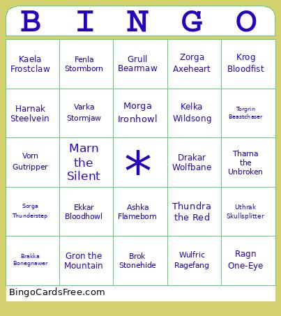 Barbarian Names D&D Bingo Card