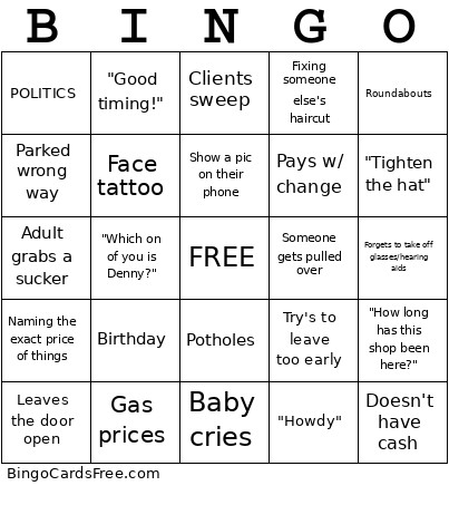 Barbershop Bingo Card