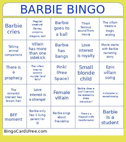 Barbie Bingo Card