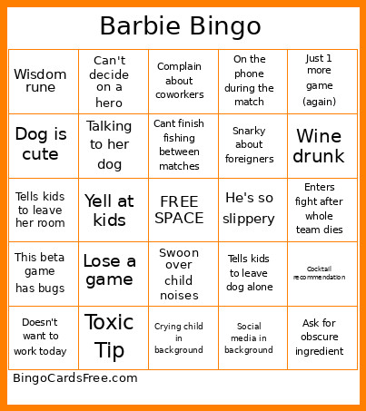 Barbie Bingo Card