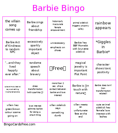 Barbie Bingo Card