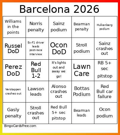 Barcelona 2026 Bingo Card