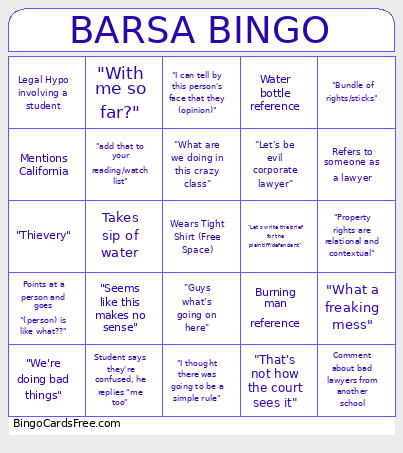 BARSA Bingo Card