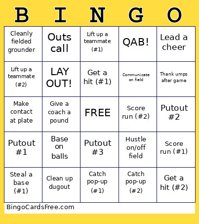 Baseball Bingo Card