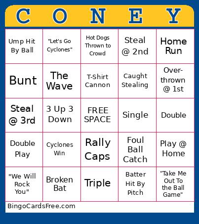 Baseball Bingo Card