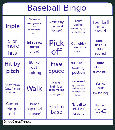 Baseball Bingo Card