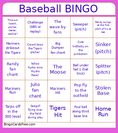 Baseball Bingo Card