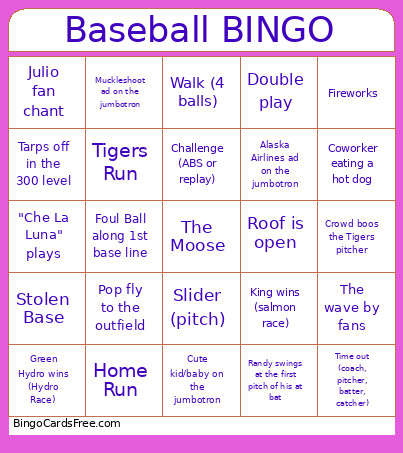 Baseball Bingo Card