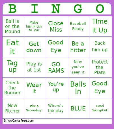 Baseball Lingo Bingo Card 2