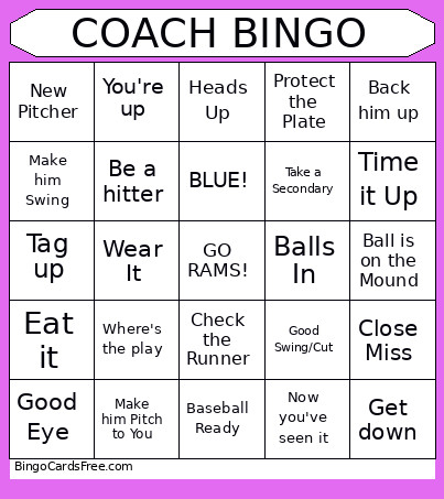 Baseball Lingo Bingo Card