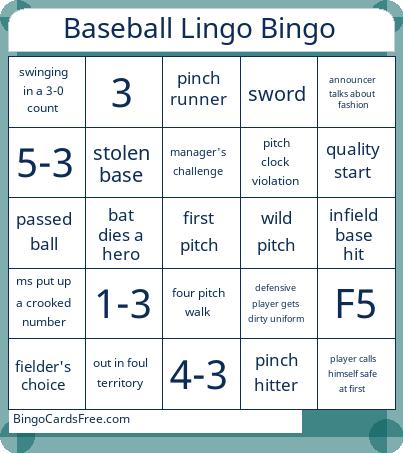 Baseball Lingo Bingo