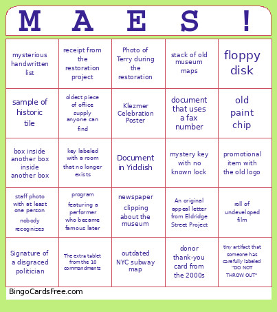 Basement Bingo Card