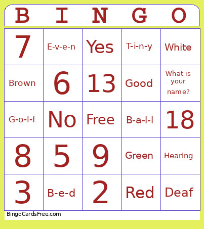 Basic ASL Bingo Card