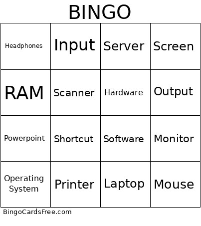 Basic Computer Terms Bingo Card