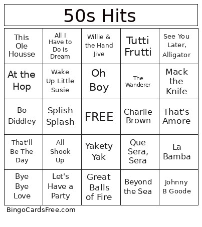 Basic Music Bingo Card