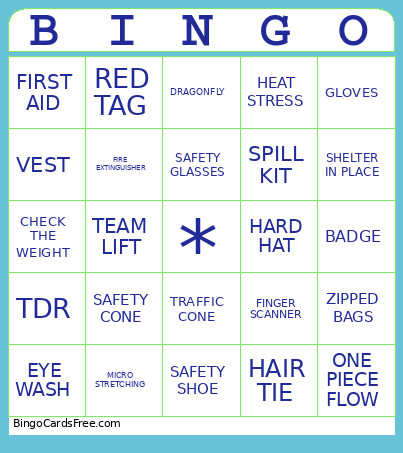 Basic Safety Terminology Bingo Card