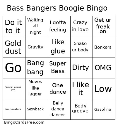 Bass Bangers Boogie Bingo Card