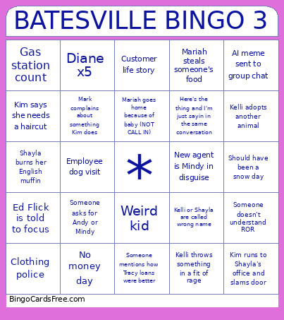 BATESVILLE 3 Bingo Card