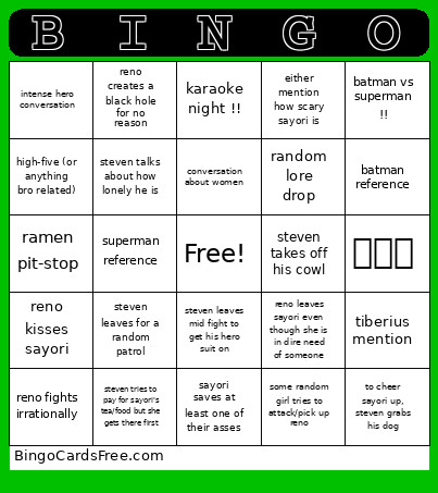 Batman And Superman Bingo Card