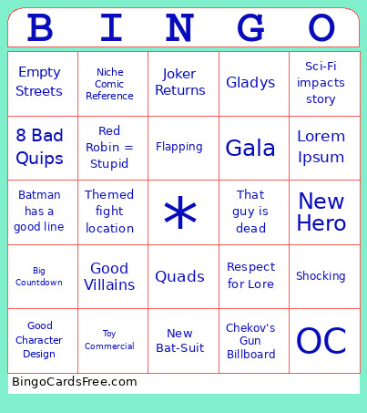 Batman Unlimited Bingo Card