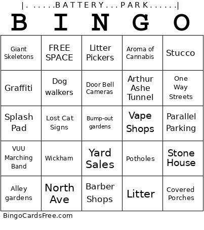 Battery Park Bingo Card